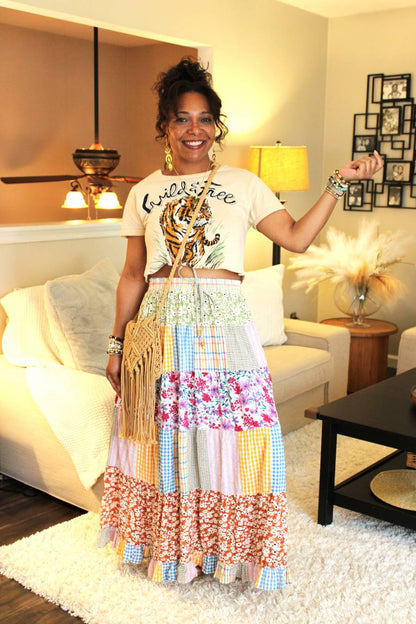 Floral & Sun Crinkled Maxi Skirt