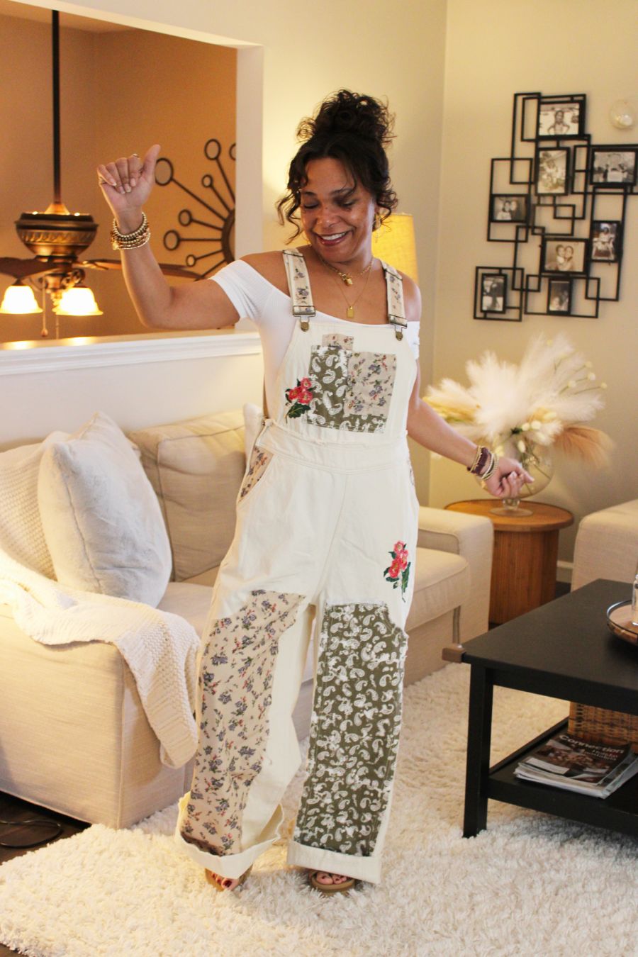 POL Flower Lover Embroidery Patchwork Overalls