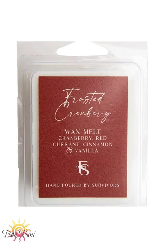 Frosted Cranberry wax melt packaging with red label.