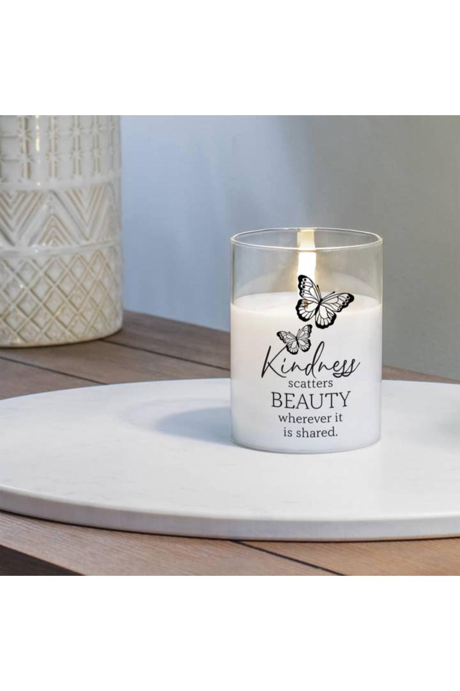 "Kindness Scatters Beauty Wherever It Is Shared" Butterfly LED Glass Candle