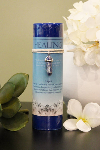Lapis Lazuli "Healing" Crystal Energy Pendant Candle