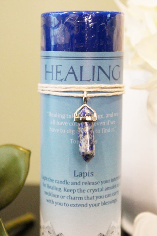 Lapis Lazuli "Healing" Crystal Energy Pendant Candle