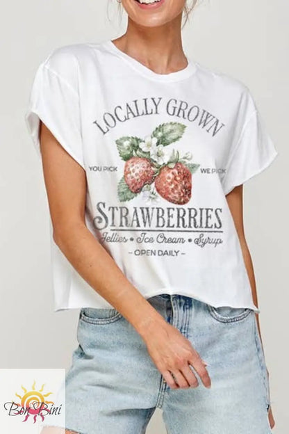 Locally Grown Strawberries Vintage Style Long Crop Top