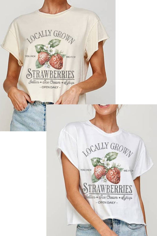 Locally Grown Strawberries Vintage Style Long Crop Top