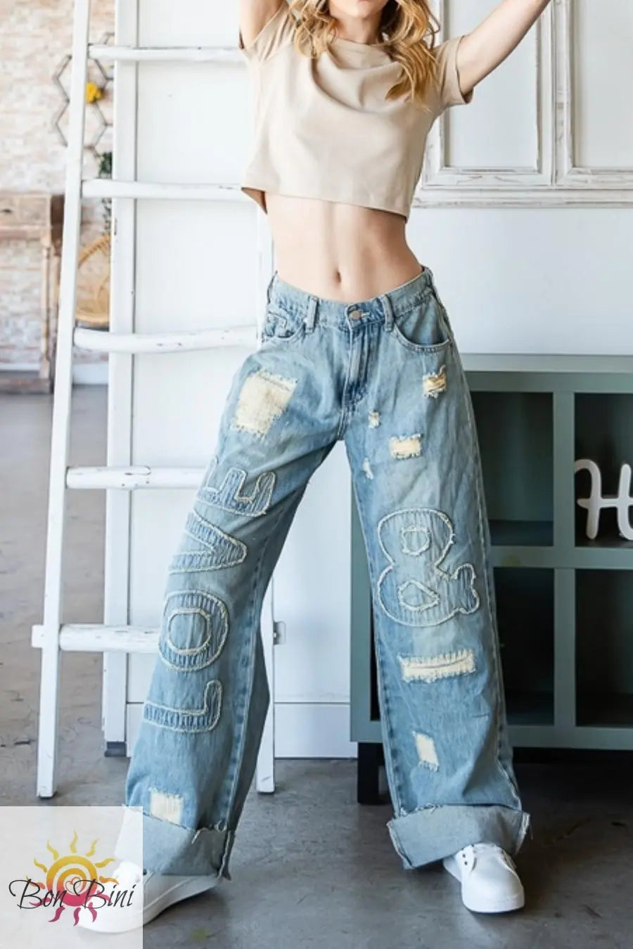 O&H "& Love" Patched Denim Jeans