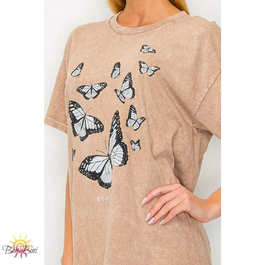 JH Mineral Wash Graphic Butterfly T-Shirt