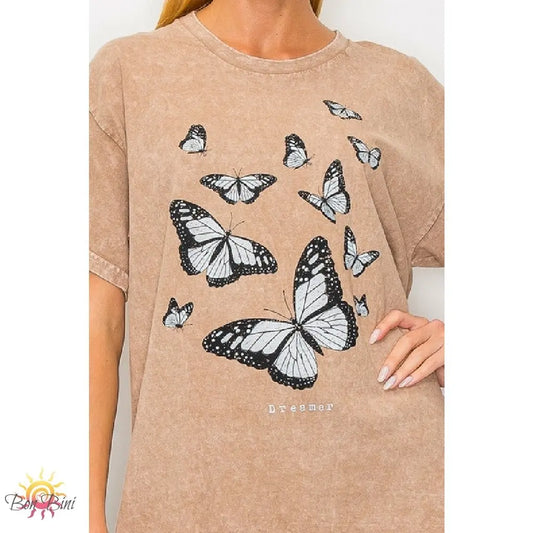 JH Mineral Wash Graphic Butterfly T-Shirt
