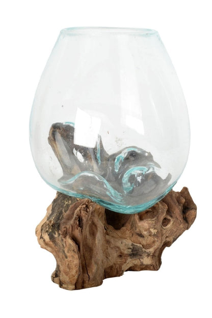 Small Molten Glass Bowl With Wood