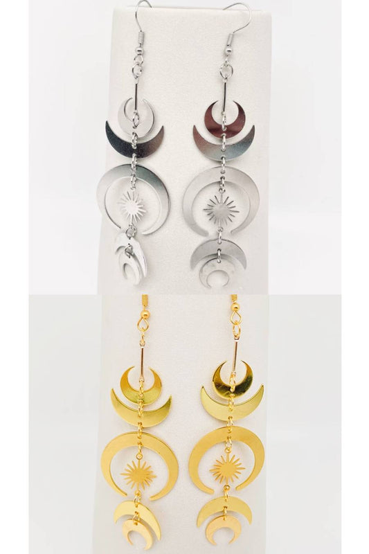 Moon Phased Metallic Star Earrings