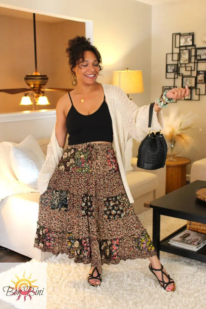 YT Mystical Forest Patchwork Midi Skirt