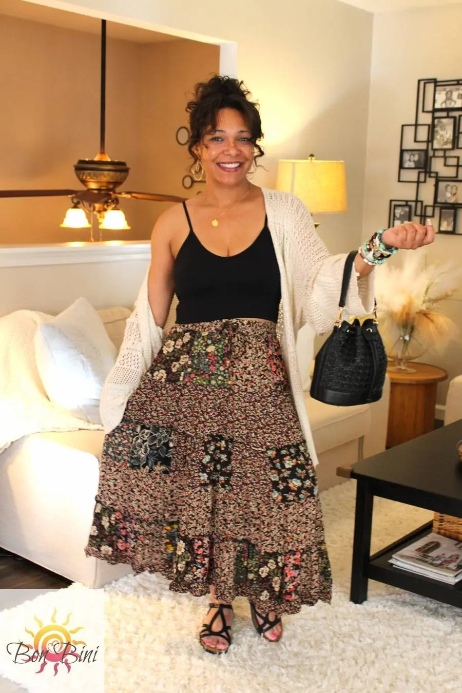 YT Mystical Forest Patchwork Midi Skirt