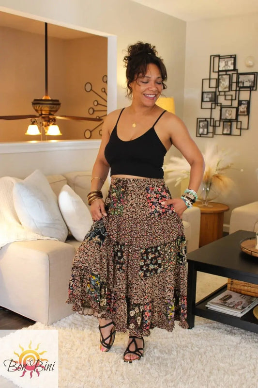 YT Mystical Forest Patchwork Midi Skirt