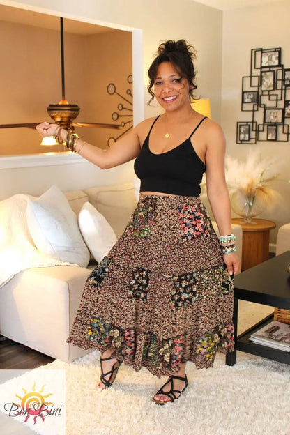 YT Mystical Forest Patchwork Midi Skirt