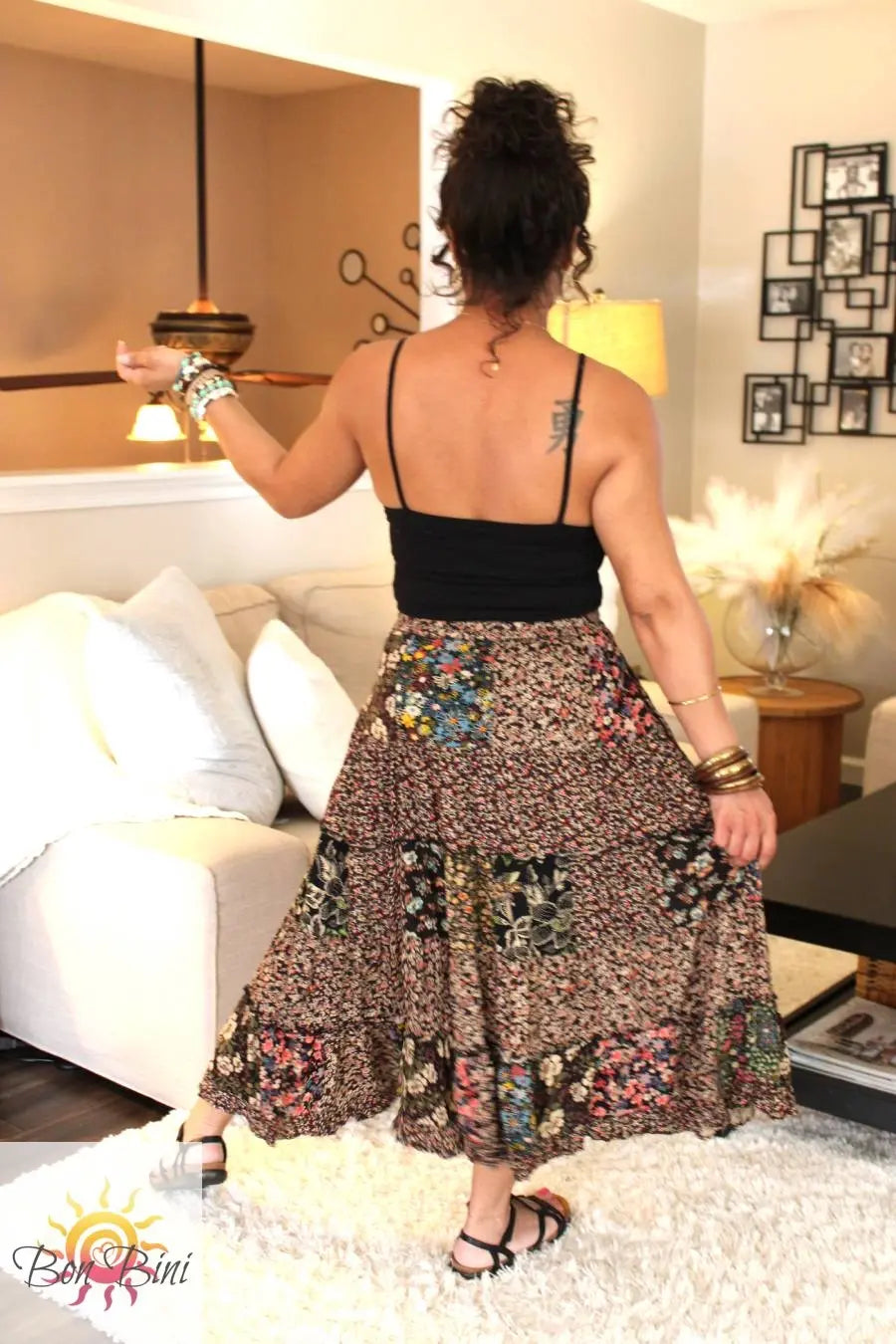 YT Mystical Forest Patchwork Midi Skirt