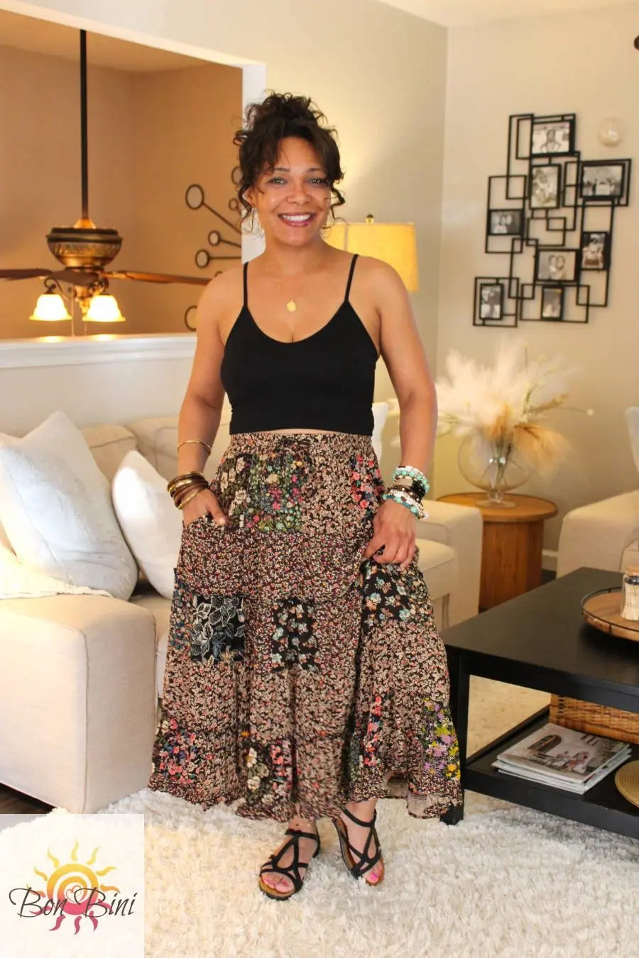 YT Mystical Forest Patchwork Midi Skirt