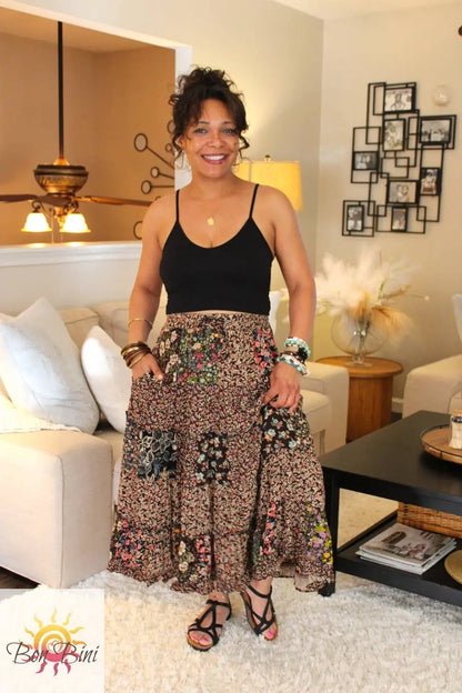 YT Mystical Forest Patchwork Midi Skirt