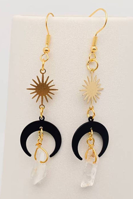 Night Crescent Crystal Dangle Earrings