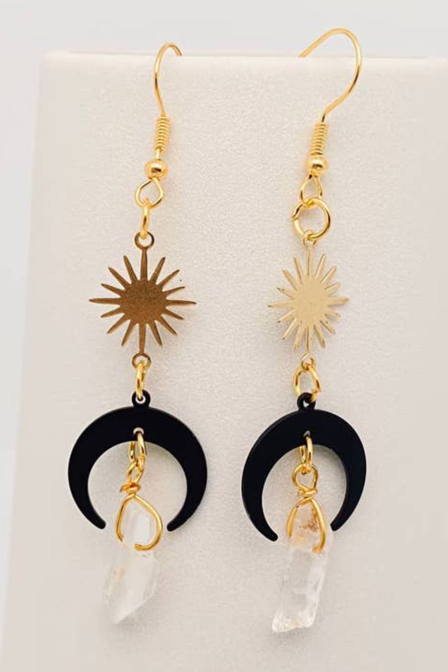 Night Crescent Crystal Dangle Earrings