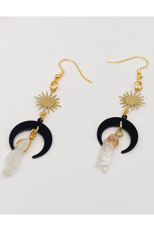 Night Crescent Crystal Dangle Earrings