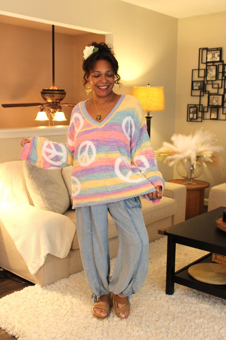 Pastel Peace Rainbow Sweater
