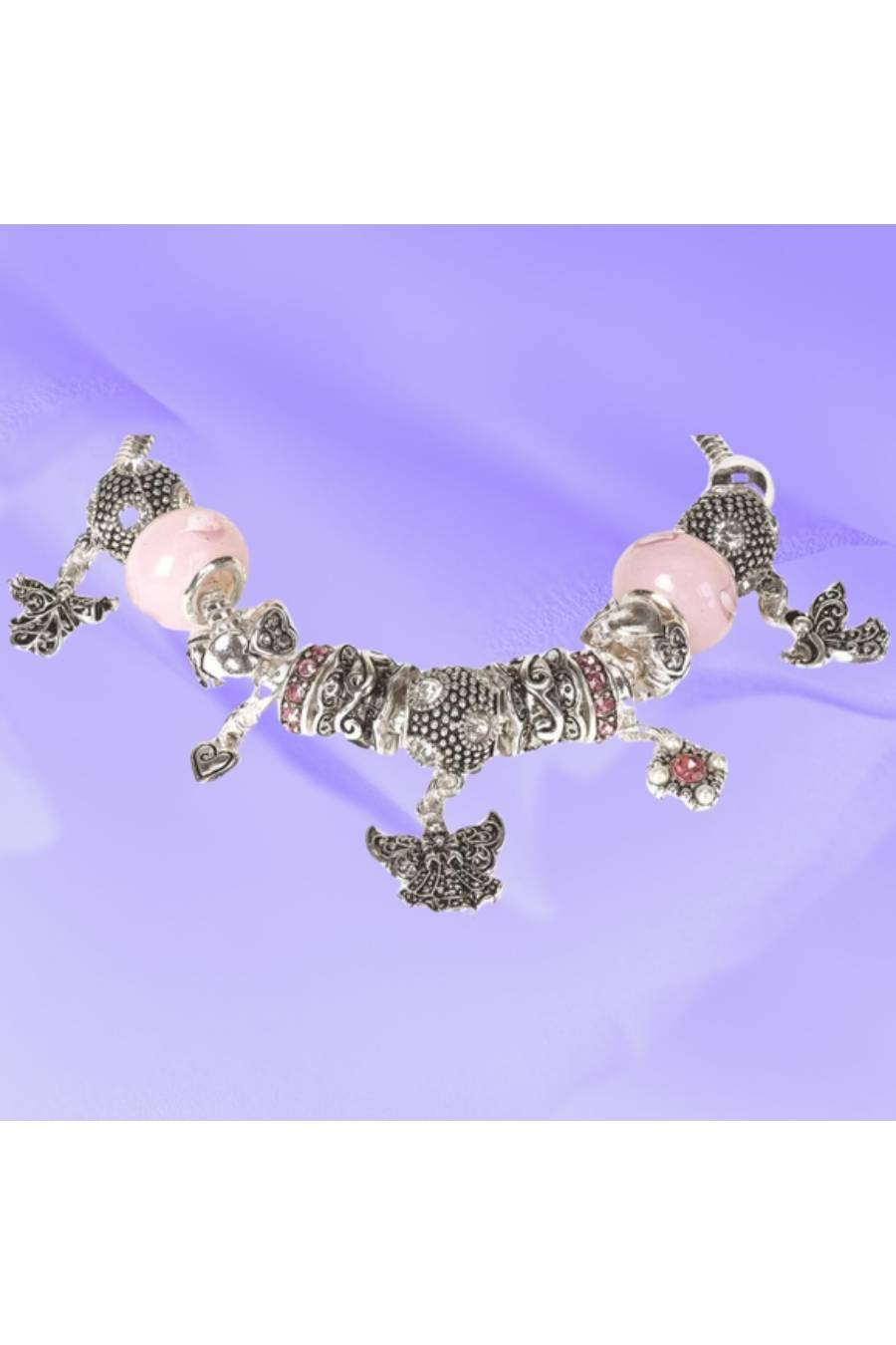 Pink Angels Silver Plated Charm Bracelet