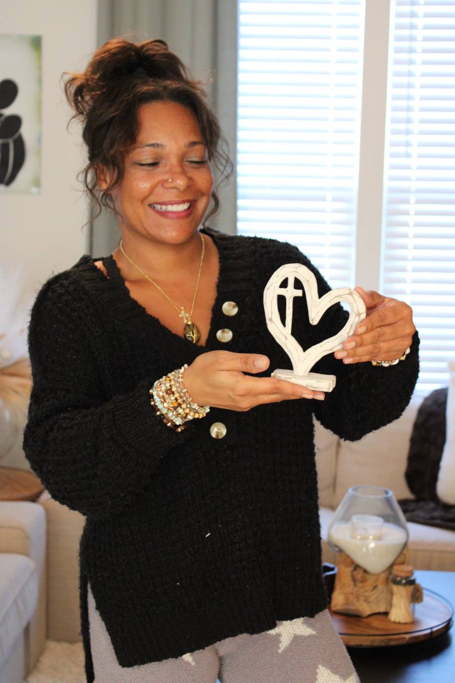 Resin Tabletop Heart with Cross