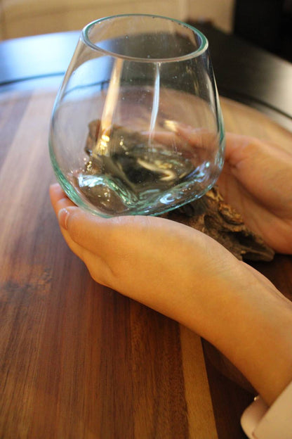 Small Molten Glass Bowl With Wood