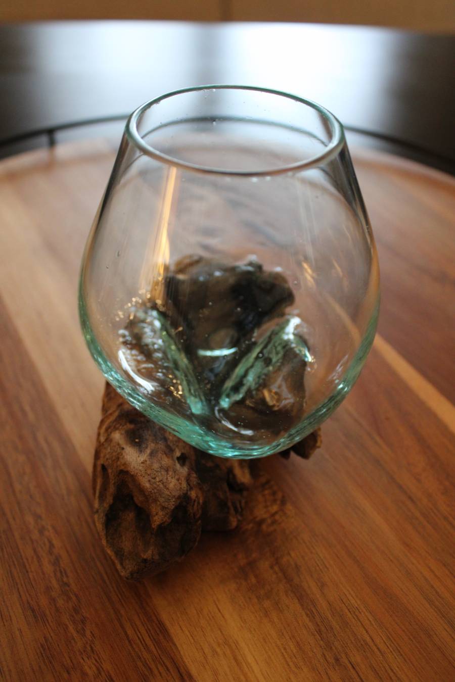 Small Molten Glass Bowl With Wood