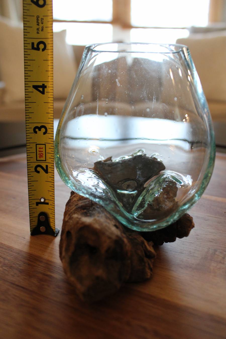 Small Molten Glass Bowl With Wood