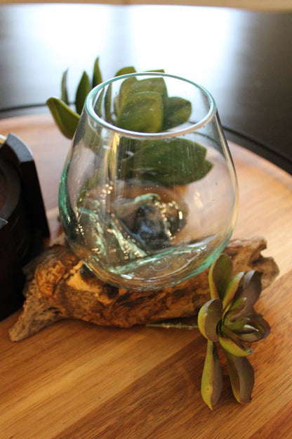 Small Molten Glass Bowl With Wood