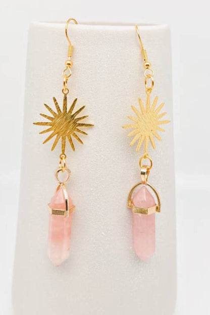 Sol Pink Quartz Crystal Earrings