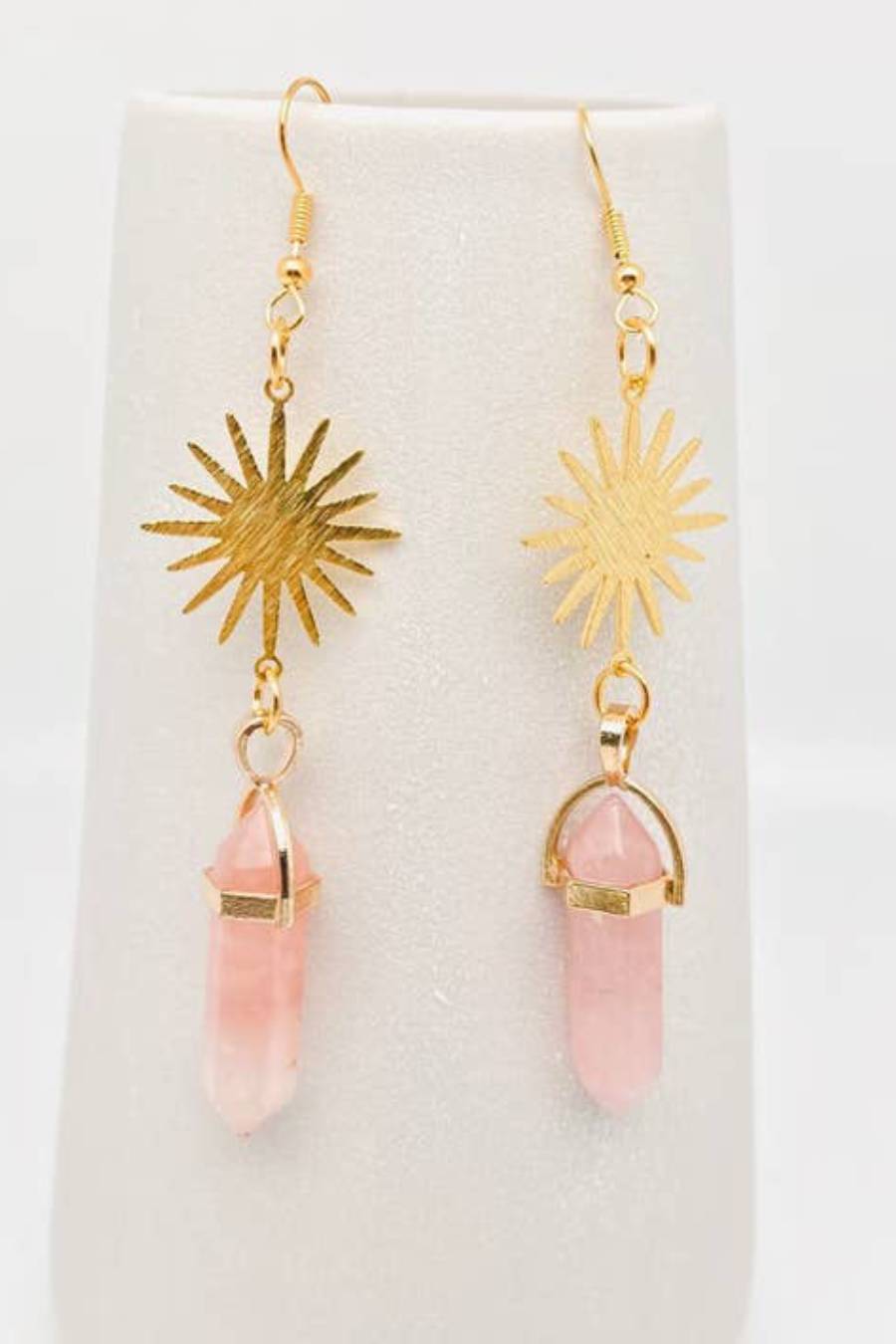 Sol Pink Quartz Crystal Earrings