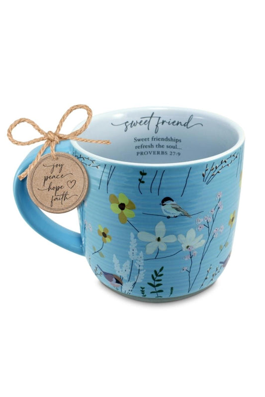 "Sweet Friend" Floral Bird Mug