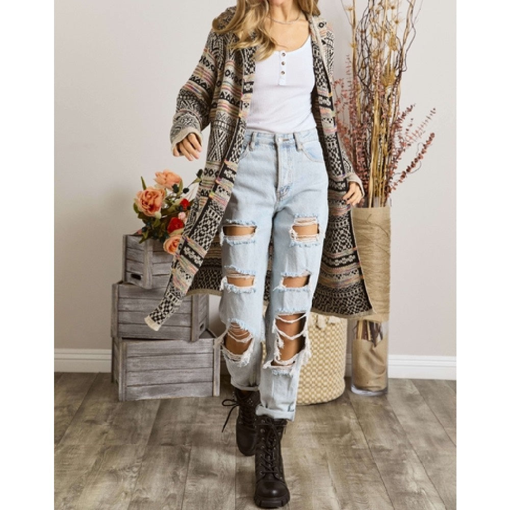 Tribal Hoodie Sweater Cardigan