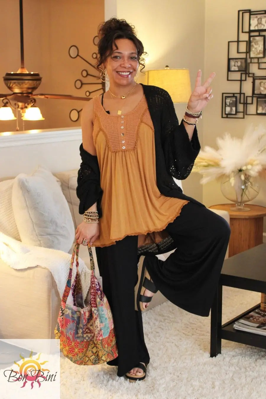 POL Warm Tones Babydoll Top