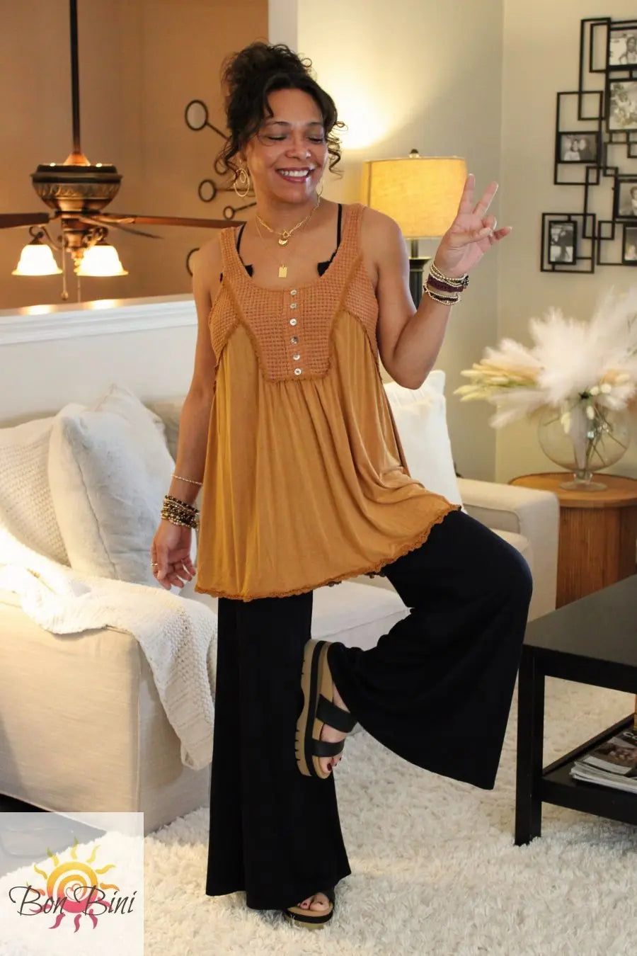 POL Warm Tones Babydoll Top