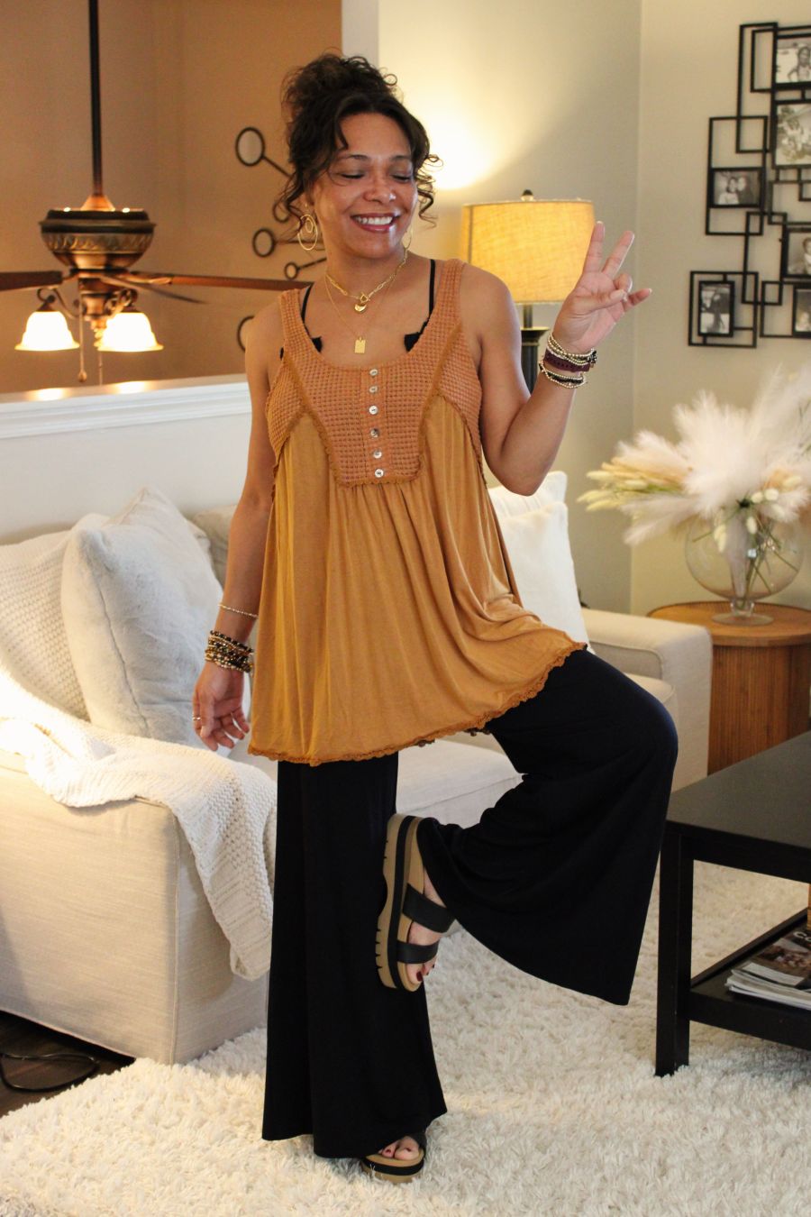 POL Warm Tones Babydoll Top