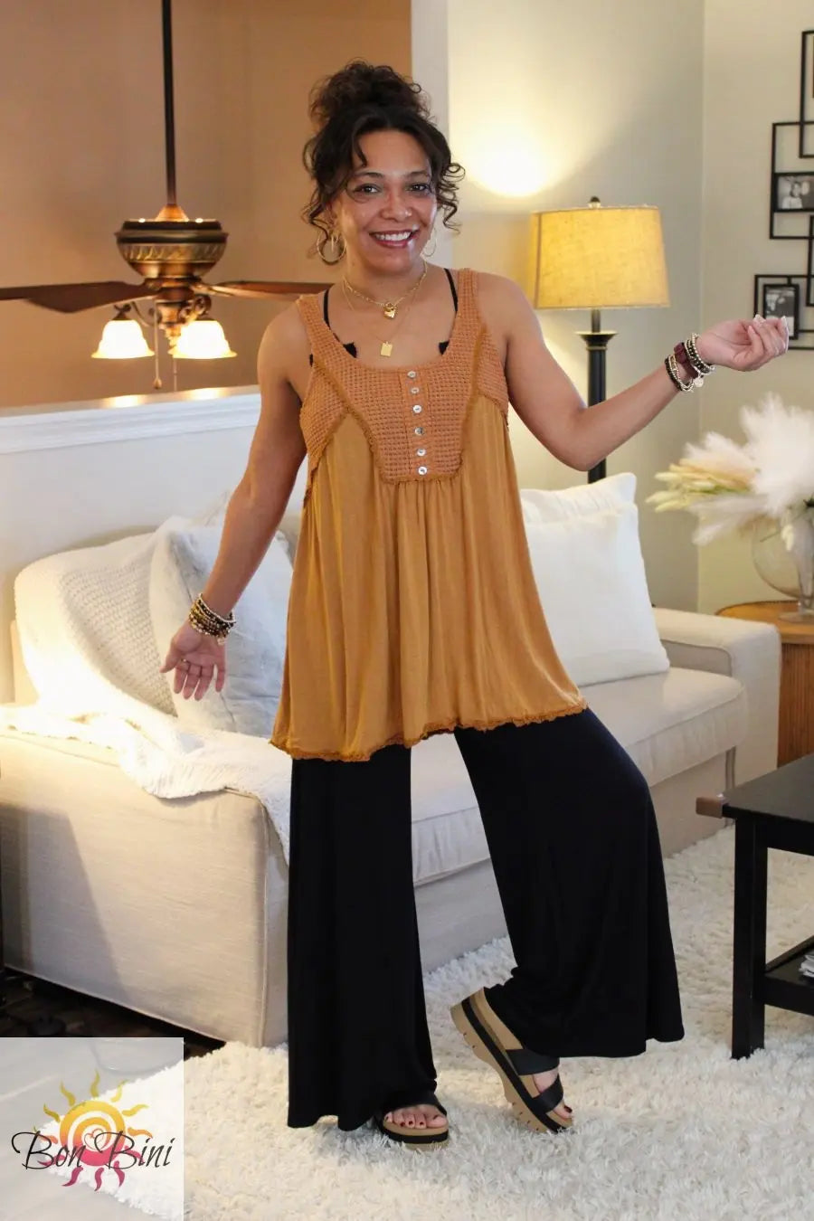 POL Warm Tones Babydoll Top