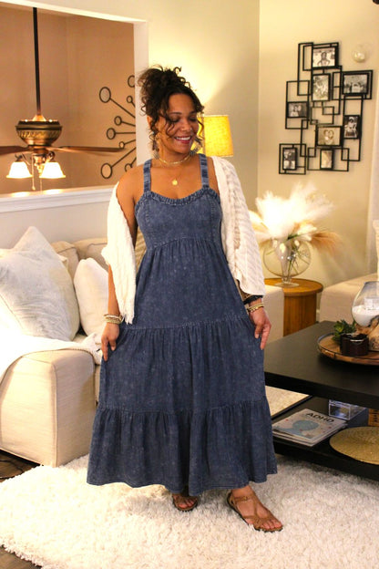 Washed Tencel Tiered Dress