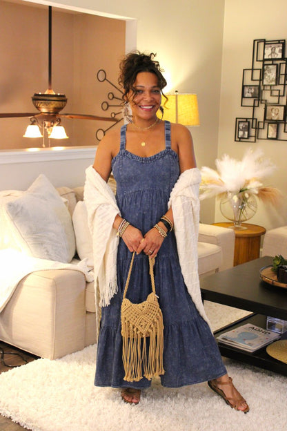 Washed Tencel Tiered Dress