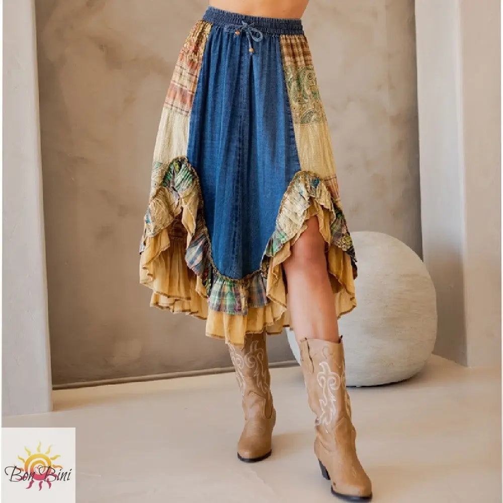 YT Western Boho Midi Skirt