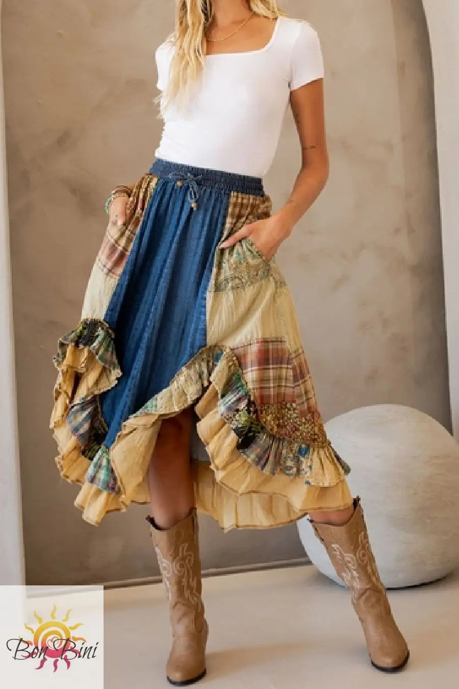 YT Western Boho Midi Skirt