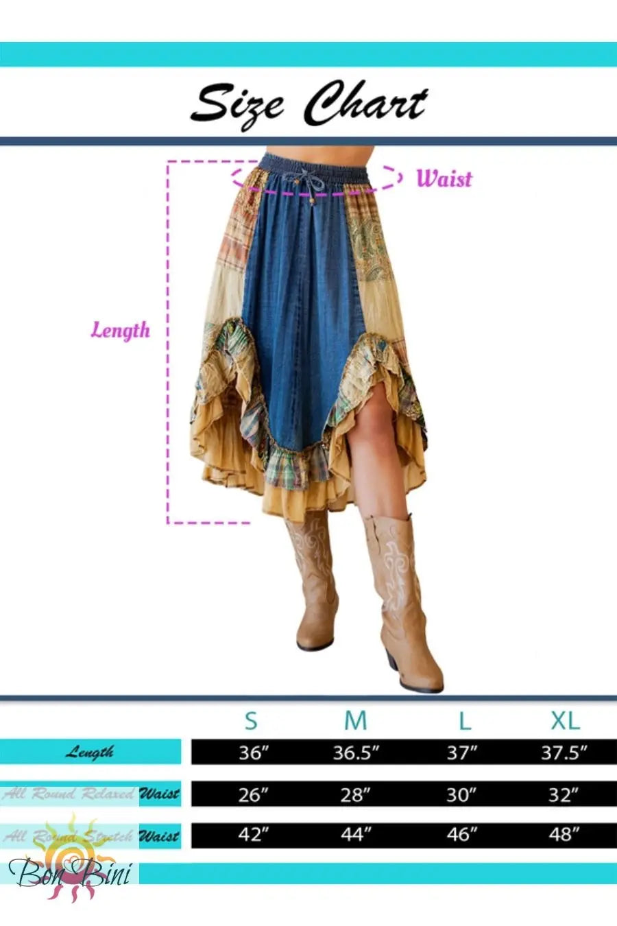 YT Western Boho Midi Skirt