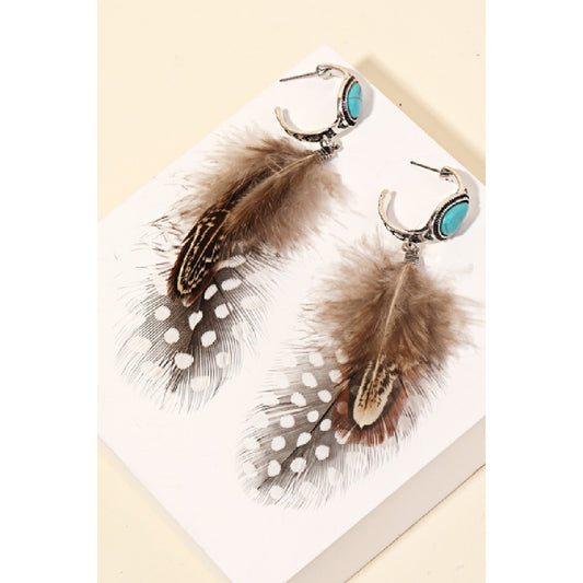 Western Hoop Feather Drop Earrings