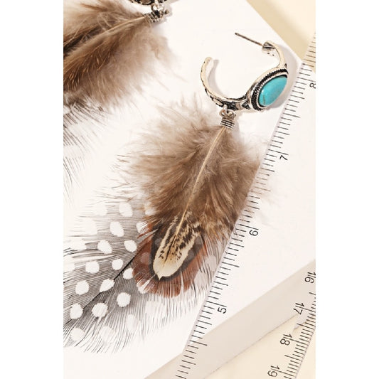 Western Hoop Feather Drop Earrings