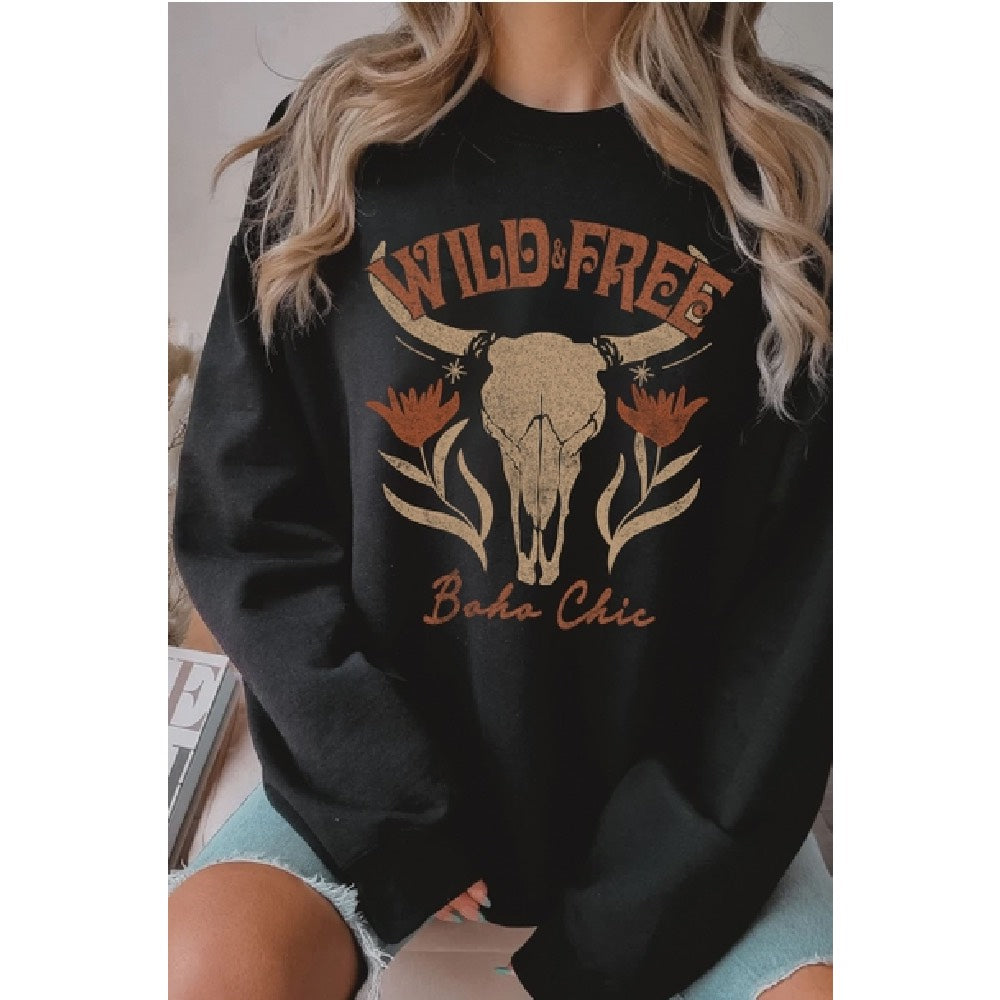 Wild Free Cow Skull Sweatshirt