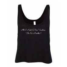 Load image into Gallery viewer, Black tank with white, cursive words &quot;All I Need Is One Vacation For 12 Months!!!&quot;
