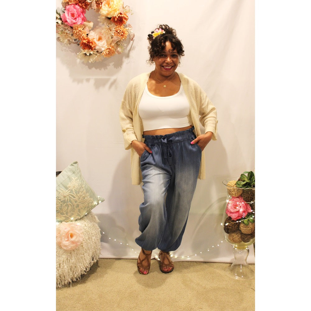 Chambray Paper Bag Waisted Jogger