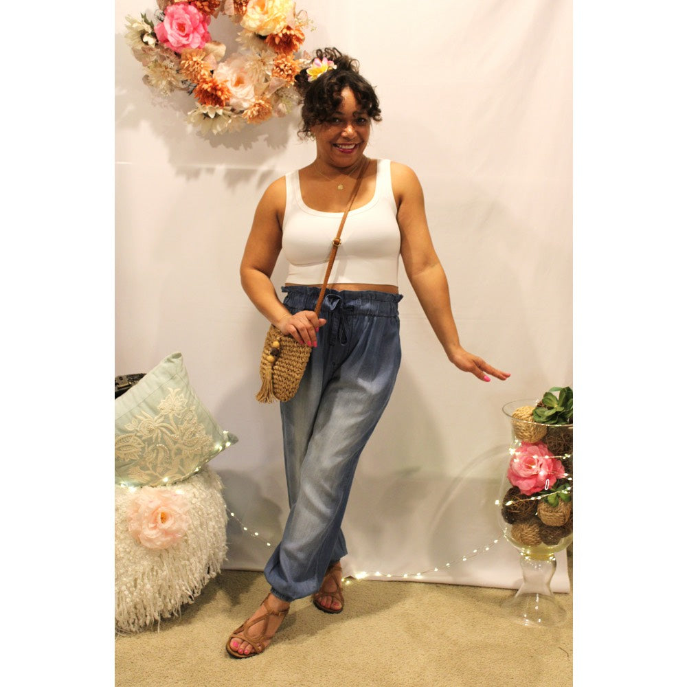 Chambray Paper Bag Waisted Jogger