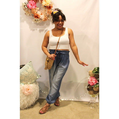 Chambray Paper Bag Waisted Jogger